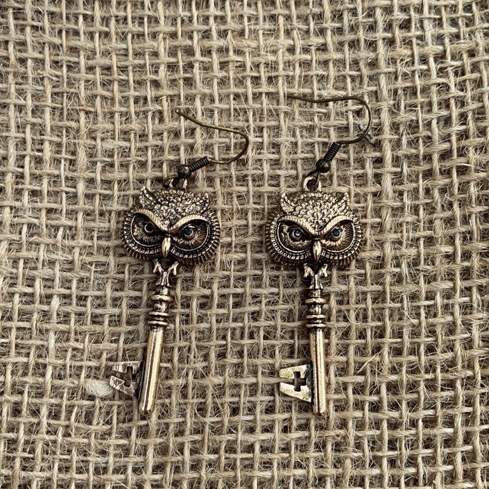 Nwt Handmade Owl Key Earrings